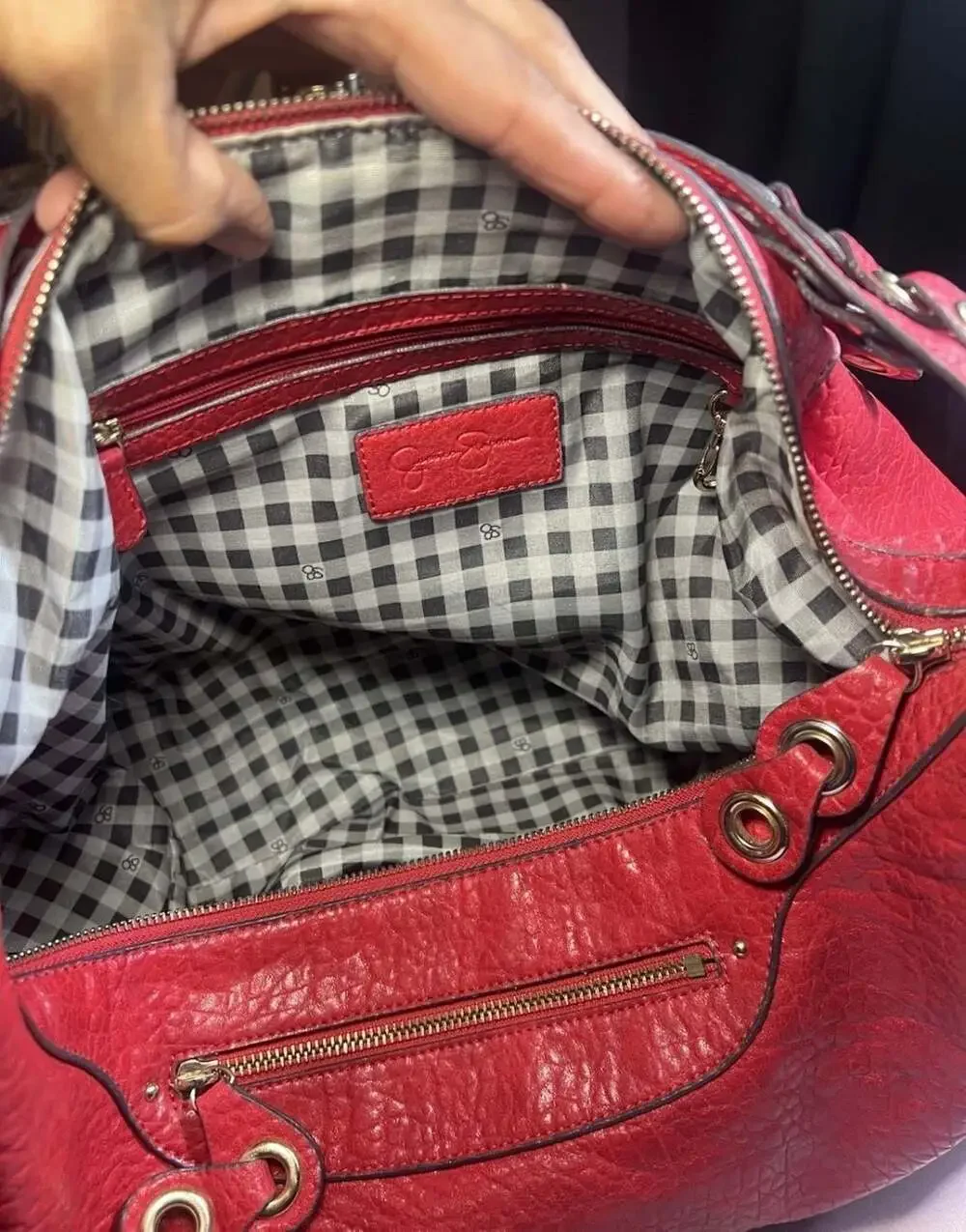 Jessica Simpson Red Textured Leather Hobo Shoulder Bag with Braided Strap
